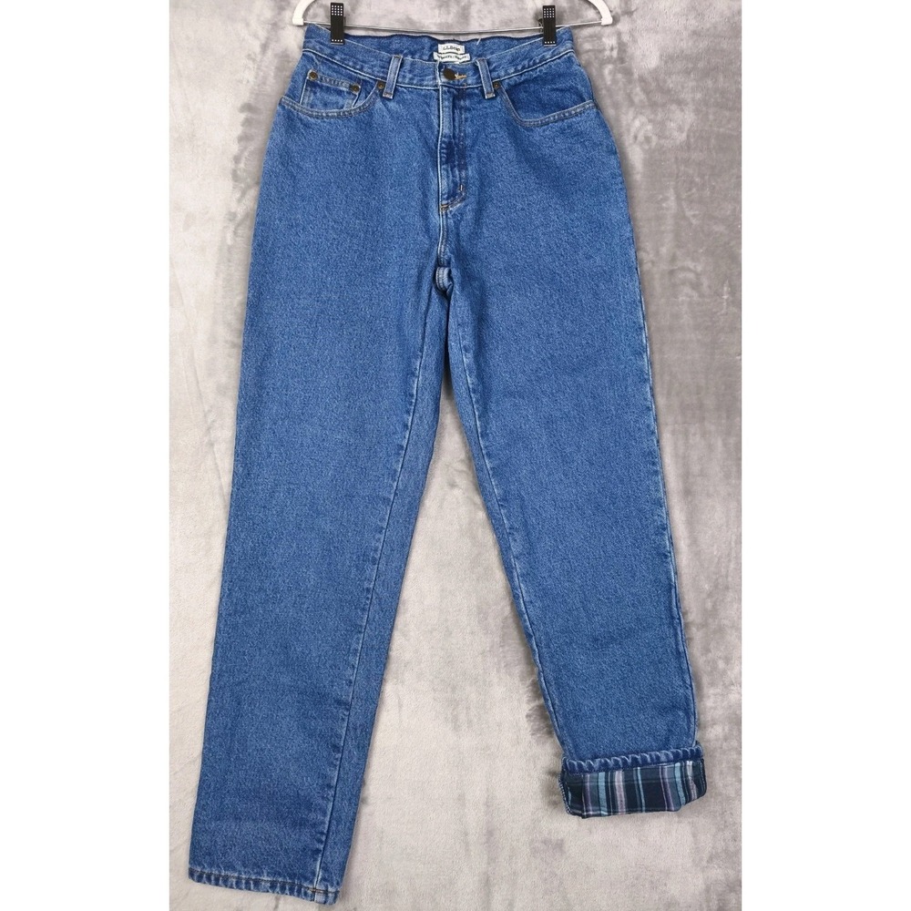 L.L.Bean Flannel Lined Jeans Women's 8 Medium Tall Relaxed Straight Blue‎